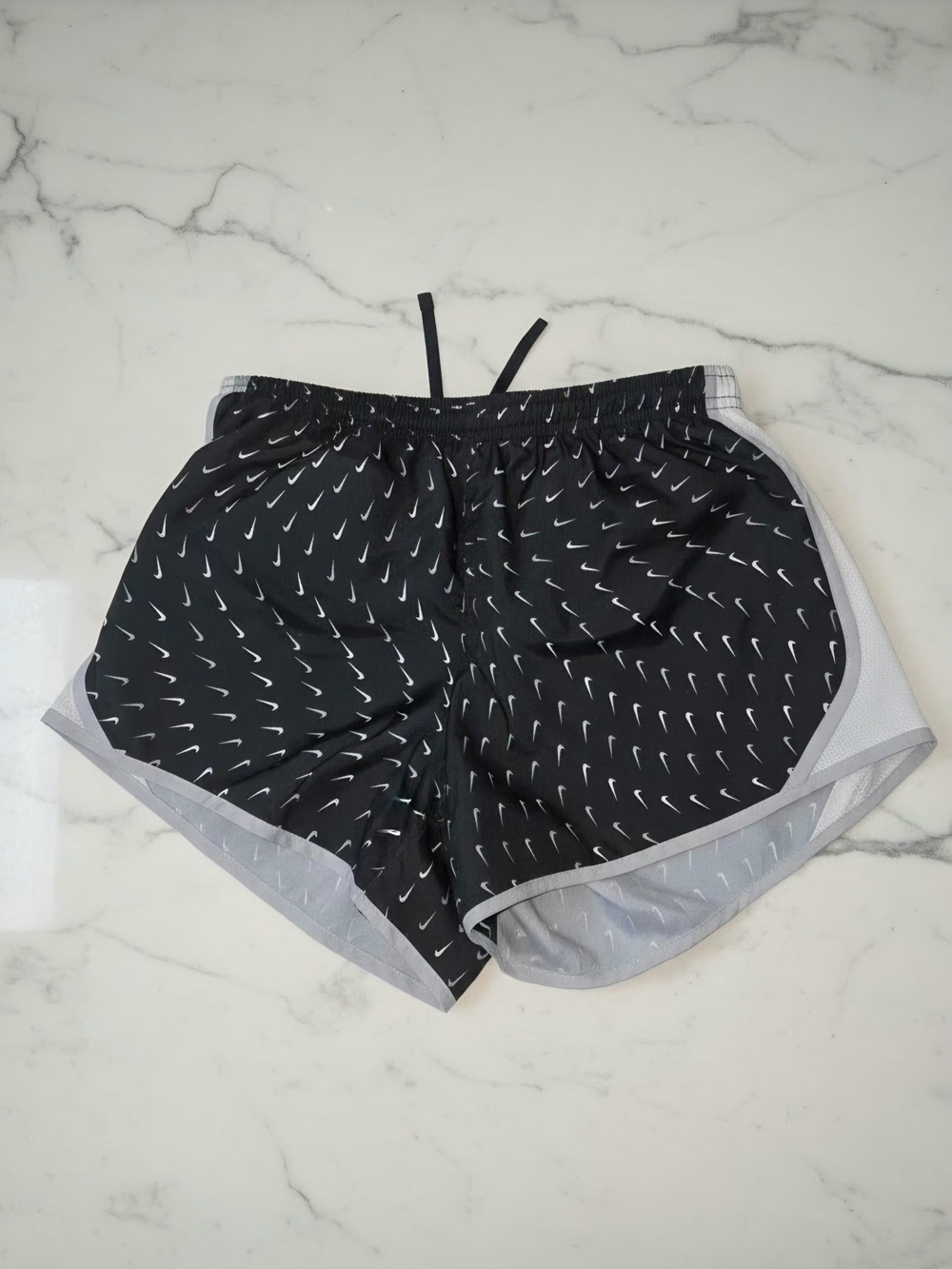 Nike Black Women's Dri-FIT Running Shorts with White Micro Swoosh Print